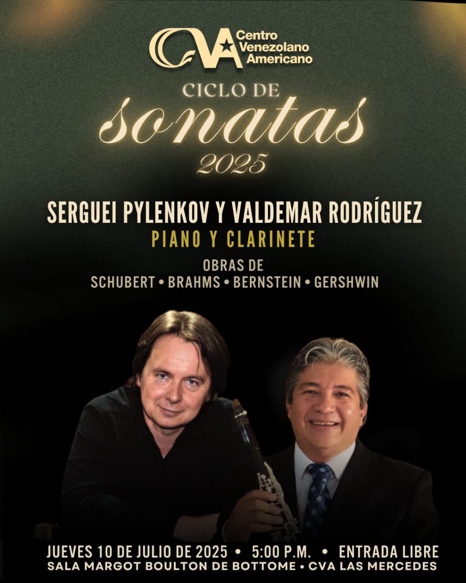 correocultural@gmail.com (@correocultural) on Twitter photo Serguei Pylenkov y Valdemar Rodríguez ofrecen recital de piano y clarinete en el CVA Las Mercedes. correocultural.com/2025/07/sergue… a través de <a href="/correocultural/">correocultural@gmail.com</a> Serguei Pylenkov y Valdemar Rodríguez ofrecen recital de piano y clarinete en el CVA Las Mercedes. correocultural.com/2025/07/sergue… a través de <a href="/correocultural/">correocultural@gmail.com</a>