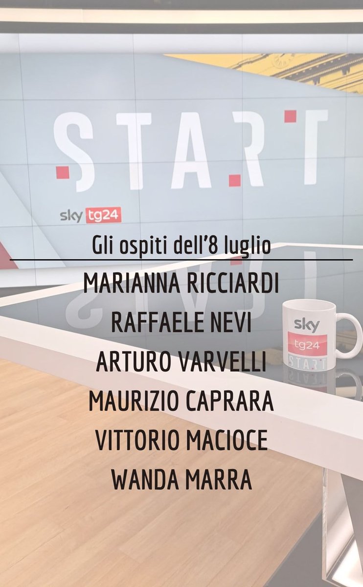 Giovanna Pancheri (@giopank) on Twitter photo Domani a #Start saremo con <a href="/dr_mricciardi/">Marianna Ricciardi</a>, <a href="/raffaelenevi/">Raffaele Nevi</a>, <a href="/arturo_varvelli/">Arturo Varvelli</a>, <a href="/dbcdan/">maurizio caprara</a>, <a href="/VittorioMacioce/">Vittorio Macioce</a> e <a href="/WandaMarra/">Wanda Marra</a>. Come sempre dalle 9:30 su <a href="/SkyTG24/">Sky tg24</a>. Vi aspetto! Domani a #Start saremo con <a href="/dr_mricciardi/">Marianna Ricciardi</a>, <a href="/raffaelenevi/">Raffaele Nevi</a>, <a href="/arturo_varvelli/">Arturo Varvelli</a>, <a href="/dbcdan/">maurizio caprara</a>, <a href="/VittorioMacioce/">Vittorio Macioce</a> e <a href="/WandaMarra/">Wanda Marra</a>. Come sempre dalle 9:30 su <a href="/SkyTG24/">Sky tg24</a>. Vi aspetto!