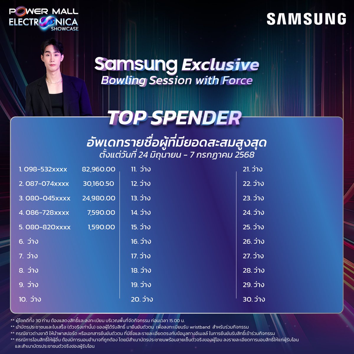 📍Update รายชื่อผู้ที่มียอดสะสมสูงสุดกับกิจกรรม Samsung Exclusive Bowling Session with <a href="/fforcejs/">พี่อาร์ค (ฟอสสึ) ⚙️ (P’ARC) CE45</a>  👉🏻ตั้งแต่วันที่ 24 มิ.ย.68 - 7 ก.ค. 68 โดยตัดยอดวันที่ 7 ก.ค. 68 เวลา 17.00 น.
.
รีบเลยหากใครยังลังเล
🛍️เพียงช้อปสินค้า Samsung ที่ร่วมรายการตามเงื่อนไขที่กำหนด*