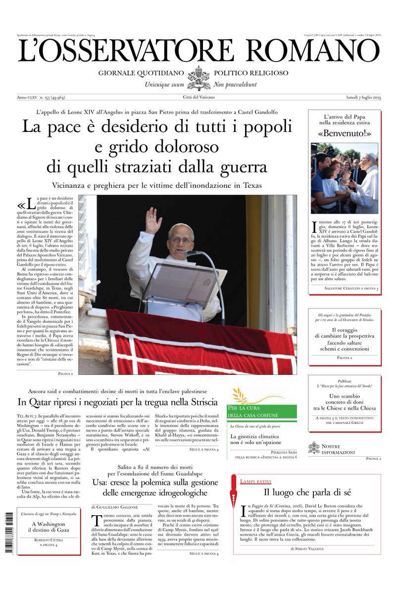 GuGallone's tweet image. Terreno scosceso, aria umida proveniente dalla pianura, suolo incapace di assorbire il diluvio alimentato dall’esondazione del fiume Guadalupe: sono le cause della devastante alluvione che ha colpito il Texas.
Oggi in prima pagina su @oss_romano
osservatoreromano.va/it/news/2025-0…