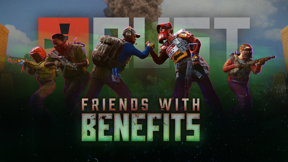Rust's 'Friends With Benefits' update is now live! 🫂🚁🎮

This month's patch brings some social changes to Rust, with a new Party System, an update to team invites, plus many more QOL changes and improvements!

Read more on our DevBlog: rust.facepunch.com/news/friends-w…