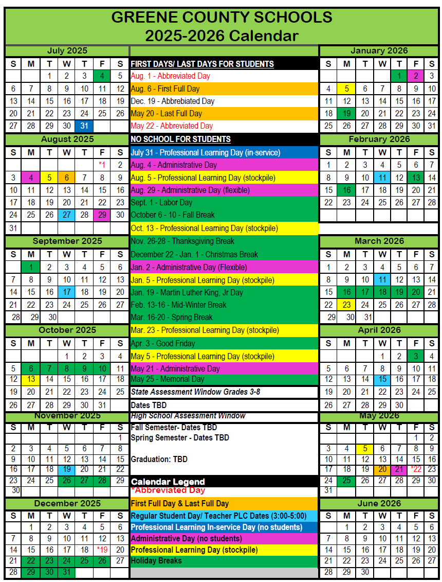The updated calendar is below. Tuesday, February 17th, will now be a regular student day, and election day, May 5th, will be a professional learning day for teachers.