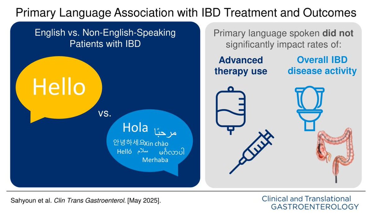 ACG_CTG's tweet image. Association of Primary Language with Treatment & Outcomes in Inflammatory Bowel Disease
Sahyoun, et al.
➡️ doi.org/10.14309/ctg.0…
@AmCollegeGastro @brianjacobsonmd @YhernandezMD @VMKGIMD @LevinthalDavid @EugeniaShmidtMD @singal_ashwani @L_Sahyoun @JayaVasudevanMD @JillGaidosMD