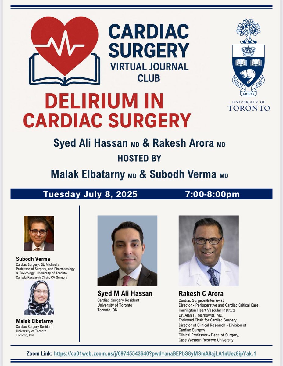 bobby yanagawa (@bobbyyanagawa) on Twitter photo Great initiative by <a href="/SubodhVermaMD/">Subodh Verma</a> <a href="/MElbatarny/">Malak Elbatarny</a> and Dr. Ali Hassan. Virtual JC on DELIRIUM with world-class expert <a href="/TheRakeshArora/">Rakesh C. Arora</a> - pls join! ๐ซ&๐ง ๐ง ๐ง
Zoom Link: ca01web.zoom.us/j/69745543640?โฆ <a href="/AATSHQ/">AATS</a> <a href="/cscs_sccc/">CSCS</a> <a href="/STS_CTsurgery/">The Society of Thoracic Surgeons</a> <a href="/thoracic/">ESTS</a> <a href="/ThoracicStudent/">TSMA</a> Great initiative by <a href="/SubodhVermaMD/">Subodh Verma</a> <a href="/MElbatarny/">Malak Elbatarny</a> and Dr. Ali Hassan. Virtual JC on DELIRIUM with world-class expert <a href="/TheRakeshArora/">Rakesh C. Arora</a> - pls join! ๐ซ&๐ง ๐ง ๐ง
Zoom Link: ca01web.zoom.us/j/69745543640?โฆ <a href="/AATSHQ/">AATS</a> <a href="/cscs_sccc/">CSCS</a> <a href="/STS_CTsurgery/">The Society of Thoracic Surgeons</a> <a href="/thoracic/">ESTS</a> <a href="/ThoracicStudent/">TSMA</a>