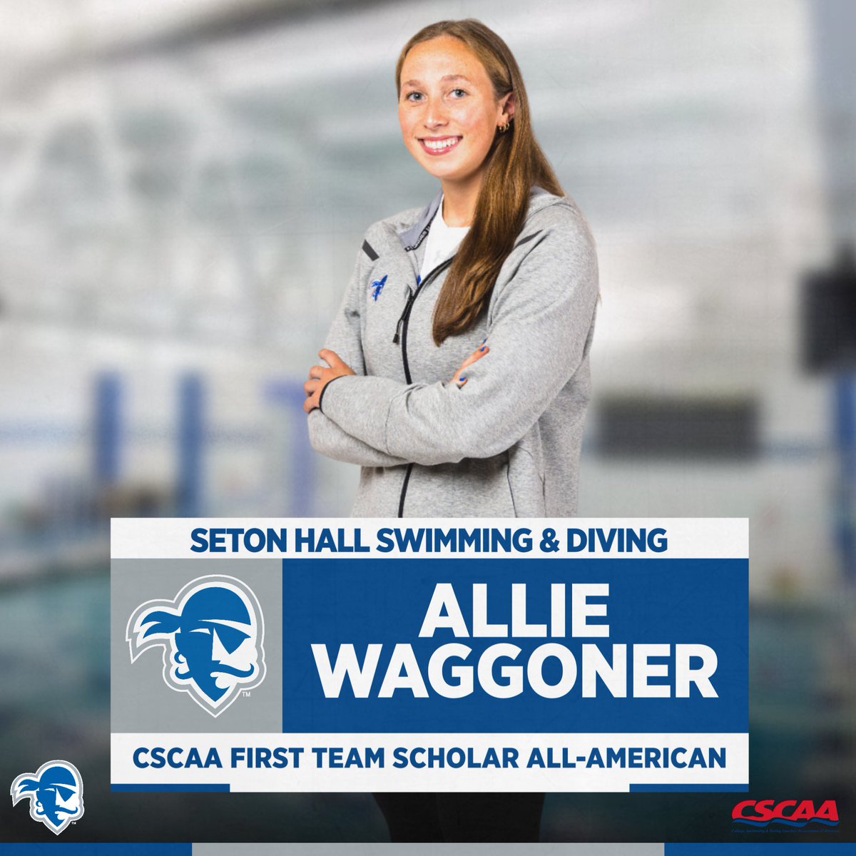 SHUSwimDive's tweet image. One final piece of history for a history maker! ๐ดโโ ๏ธ
Congratulations to Allie Waggoner on being named the FIRST CSCAA First Team Scholar All-American in program history!
#HALLin๐ตโช๏ธ