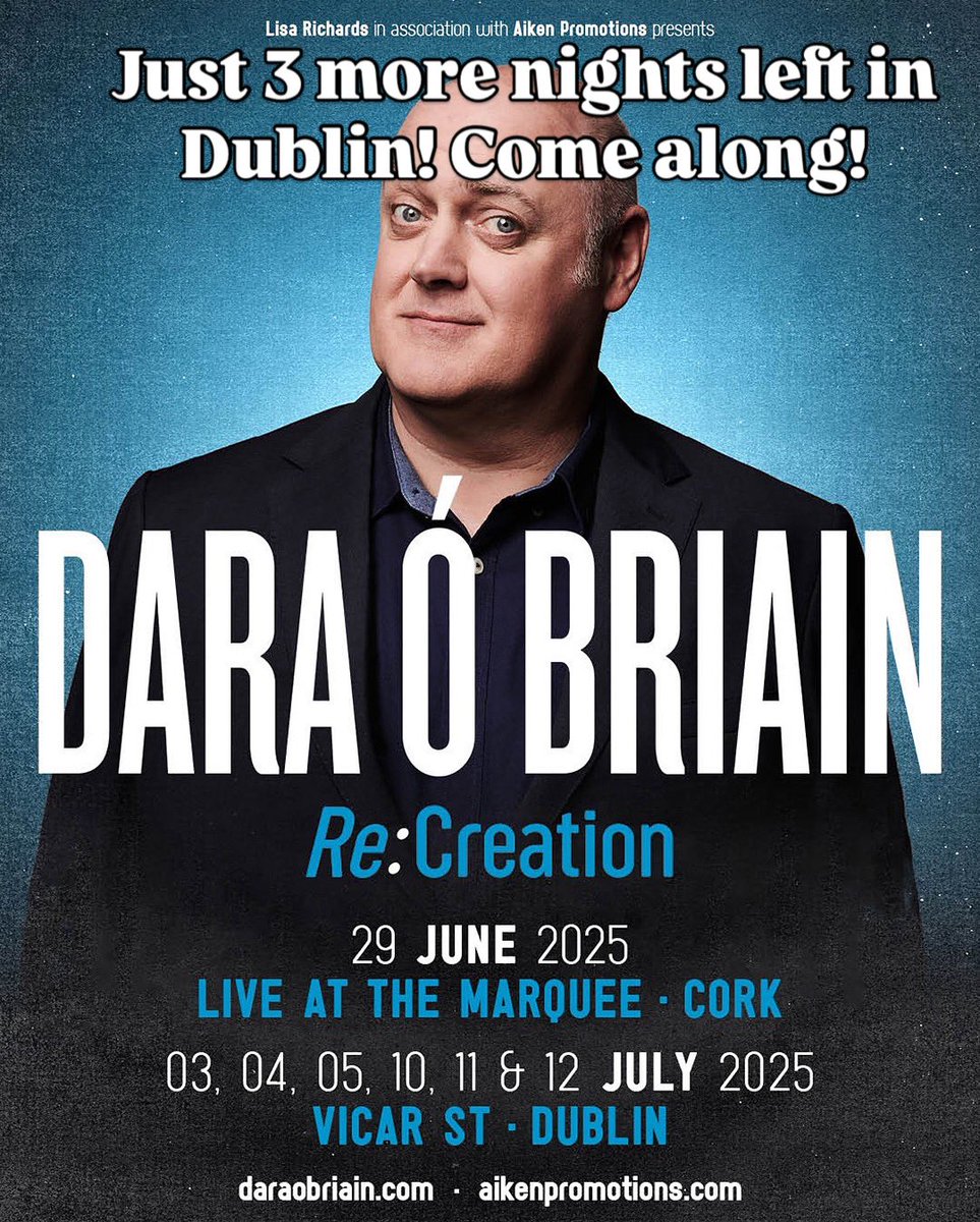 daraobriain's tweet image. Last three shows in Dublin this week! Three gorgeous shows last week including: Deserts brought direct to your table; Dara’s gaydar strikes again; you dropped that Toronto accent fast; and the old saying “Two assholes can make a nice child”. #youhadtobethere