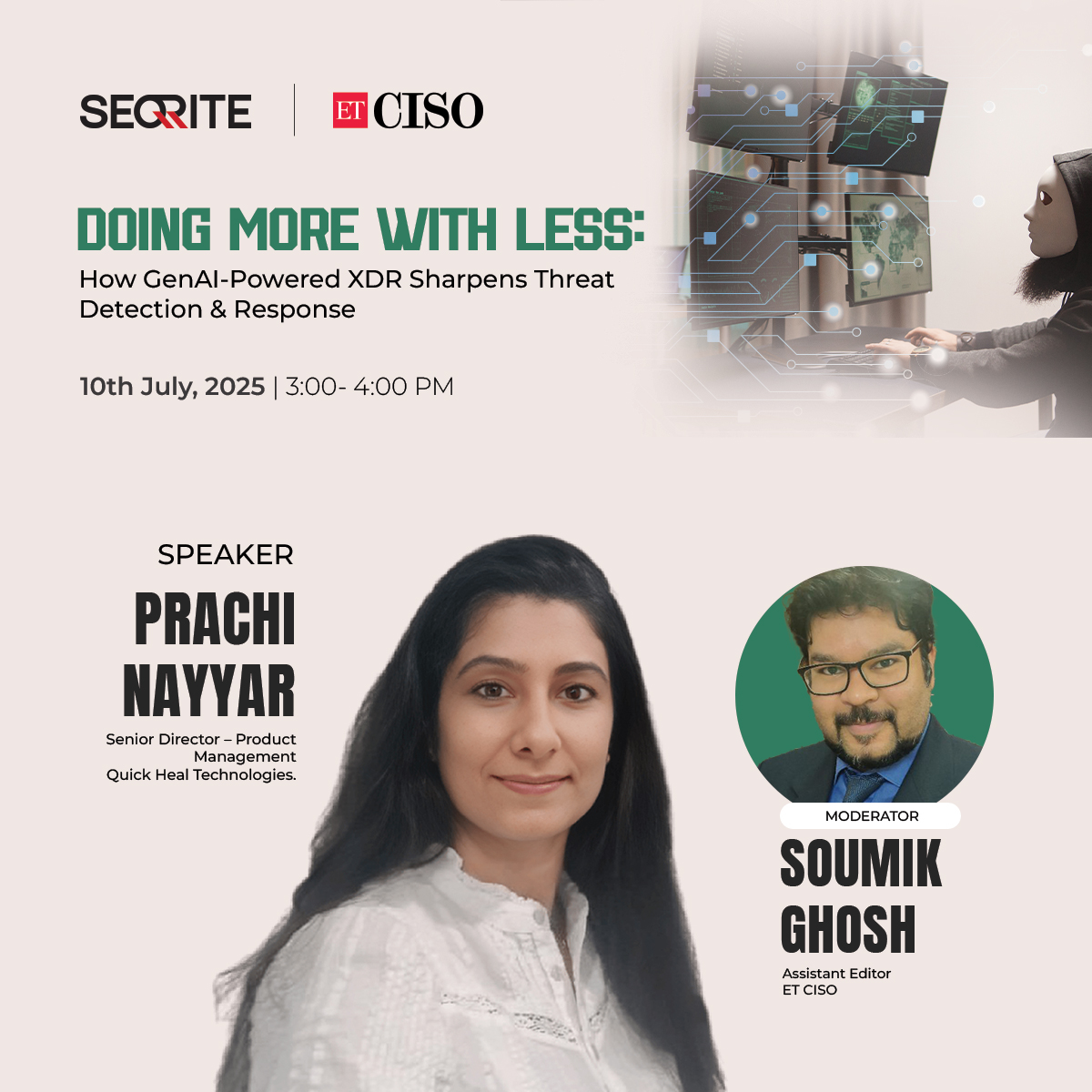 Learn how security leaders are leveraging Generative AI to supercharge their XDR capabilities, reduce alert fatigue, and respond faster—without scaling up resources.

Save your seat now: ciso.economictimes.indiatimes.com/webinar/doing-…

#ETCISO #QuickHeal #WebinarAlert #CyberSecurity #GenAI #XDR