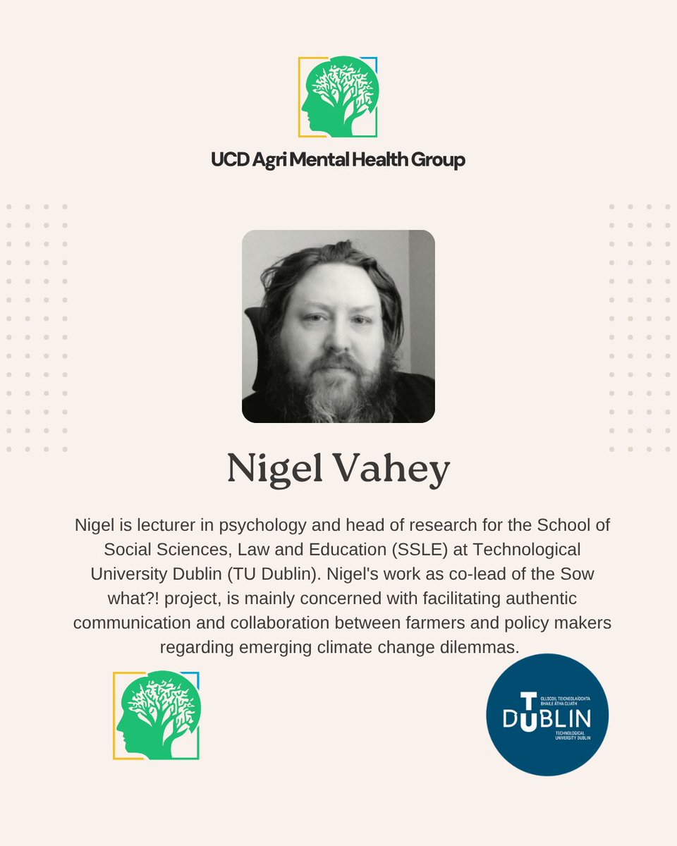 Meet the Team Monday - Nigel Vahey 
Why Agri Mental Health? 
Farmers' mental health is fundamental to sustainable agriculture. I am passionate about connecting farmers and policy makers to explore practices that are environmentally, psychologically and socially sustainable.