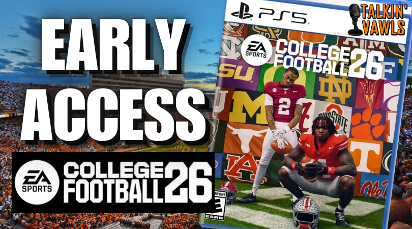 Early access to EA Sports College Football '26 drops at noon!  Come hang out on the Talkin' VAWLS Network and we'll do a complete deep dive and see what the new game is all about.

Link: youtube.com/live/m_NW6DkQq…