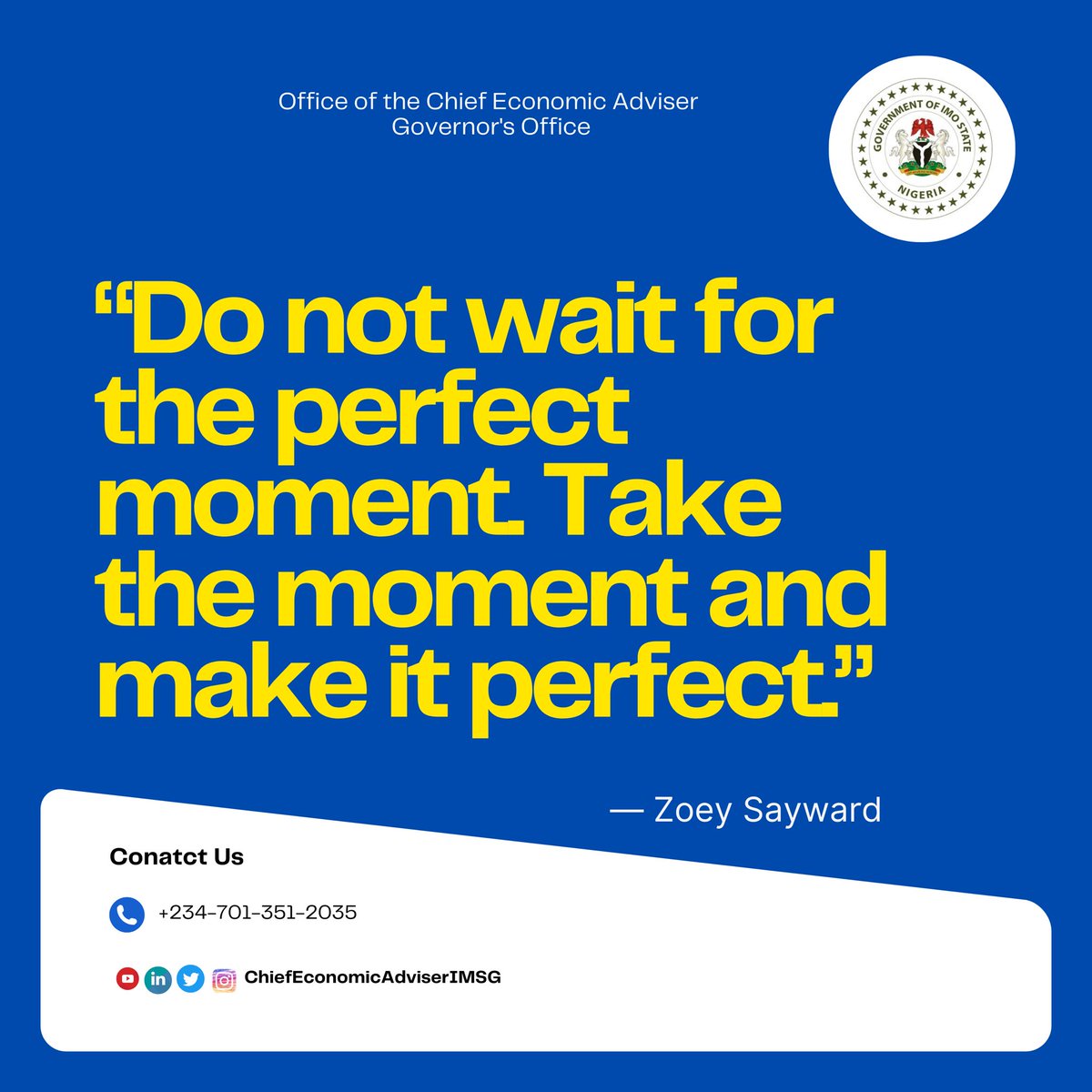 There is no perfect time. The perfect time is NOW!

Make the best out of it.

Have an amazing Monday and the rest of the week!

#mondaymotivation
#communitysupport
#SustainableEmpowerment
#imostate
#okobi