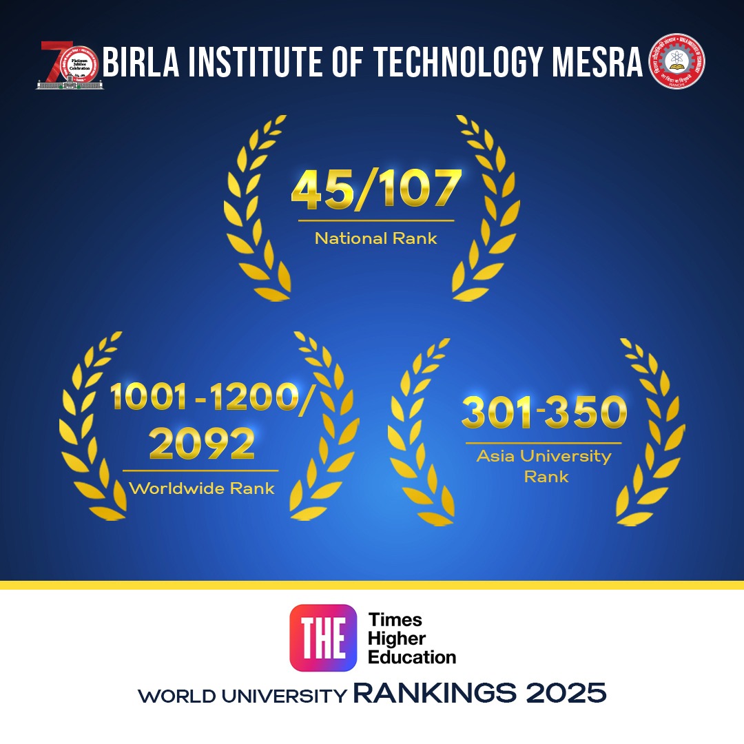 Proud Moment for #BITMesra! 

Birla Institute of Technology, Mesra continues to shine in the Times Higher Education #WorldUniversityRankings 2025.

Celebrating decades of excellence in education, research, and innovation.

#TimesHigherEducation #Rankings2025