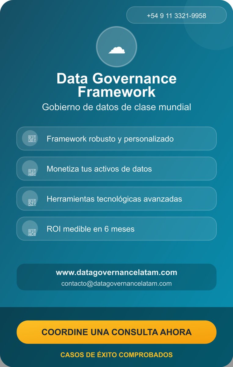 datagovlatam's tweet image. 🏗️ Gobierno de datos de clase mundial. Framework robusto y personalizado que monetiza tus activos de datos. ROI medible en 6 meses con herramientas tecnológicas avanzadas. 👉 datagovernancelatam.com #DataGovernanceFramework #GobiernoDeDatos #ROI