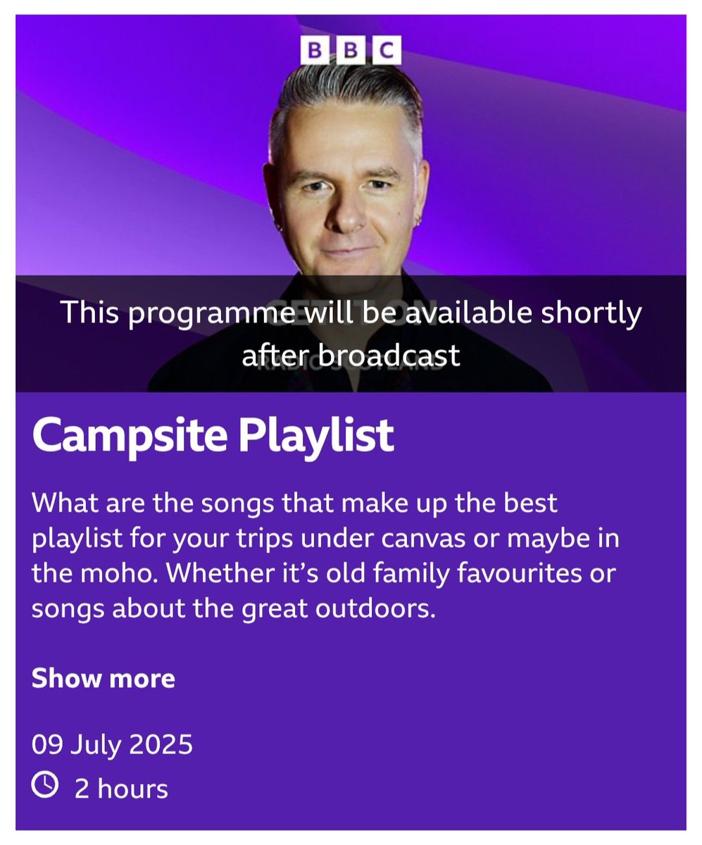 Vic Galloway (@vicgalloway) on Twitter photo Monday, Tuesday & Wednesday this week, I present 'Get It On' on <a href="/BBCRadioScot/">BBC Radio Scotland</a> <a href="/BBCSounds/">BBC Sounds</a> at 6pm. Themes?
Monday, The best Soul Music
Tuesday, Songs with directions in the title
Wednesday, Campsite favourites
YOU CHOOSE THE MUSIC, so get your requests in❤️ bbc.co.uk/programmes/m00… Monday, Tuesday & Wednesday this week, I present 'Get It On' on <a href="/BBCRadioScot/">BBC Radio Scotland</a> <a href="/BBCSounds/">BBC Sounds</a> at 6pm. Themes?
Monday, The best Soul Music
Tuesday, Songs with directions in the title
Wednesday, Campsite favourites
YOU CHOOSE THE MUSIC, so get your requests in❤️ bbc.co.uk/programmes/m00…