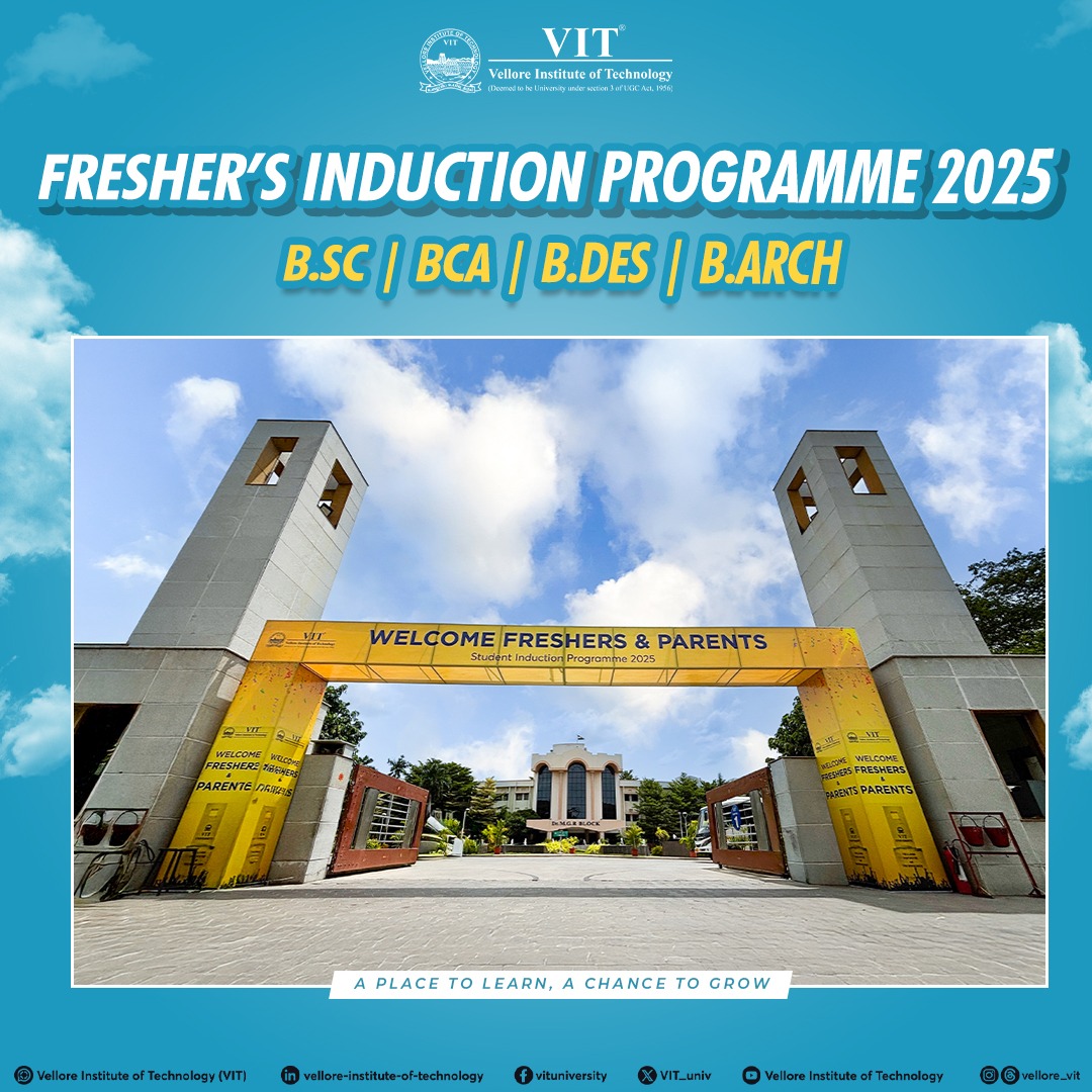 VIT_univ's tweet photo. The #FreshersInductionProgramme2025 extended a heartfelt welcome to the freshers. Students embarking on their academic journeys in the #BSc #BCA #BDes and #BArch programs were greeted by the #VIT family.
#Freshers #Classof2028 #Classof2030 #HelloVIT #WelcomeFreshers https://t.co/9vZBc4rSYo