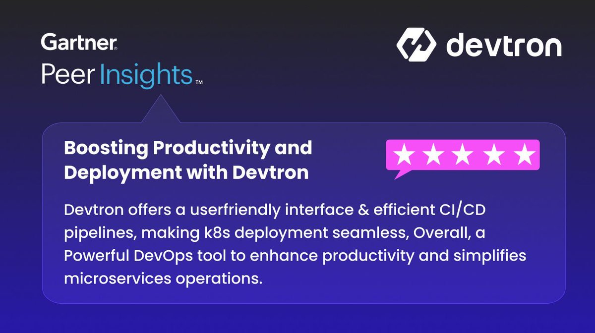 We’re proud to see Devtron recognized by users on Gartner for streamlining Kubernetes deployments.

In a landscape where reliability, velocity, and governance are key, Devtron continues to stand out as a platform for building at scale.

🔗 devtron.ai