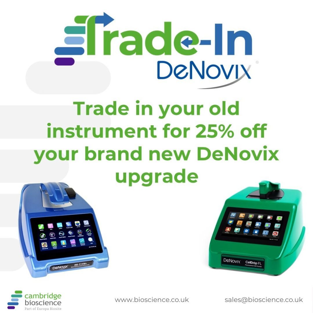 Cambridge Bioscience (@cambridgebiosci) on Twitter photo 🎉 Get 25% off a new <a href="/DeNovix/">DeNovix Inc.</a> CellDrop or DS-11 Series when you trade in your old cell counter, spectrophotometer, or fluorometer.
✅ Cut down on single-use plastics
✅ No PC required
✅ Save on costs
Be quick — offer ends 31st August 2025 👉bioscience.co.uk/cpl/denovix-tr… 🎉 Get 25% off a new <a href="/DeNovix/">DeNovix Inc.</a> CellDrop or DS-11 Series when you trade in your old cell counter, spectrophotometer, or fluorometer.
✅ Cut down on single-use plastics
✅ No PC required
✅ Save on costs
Be quick — offer ends 31st August 2025 👉bioscience.co.uk/cpl/denovix-tr…