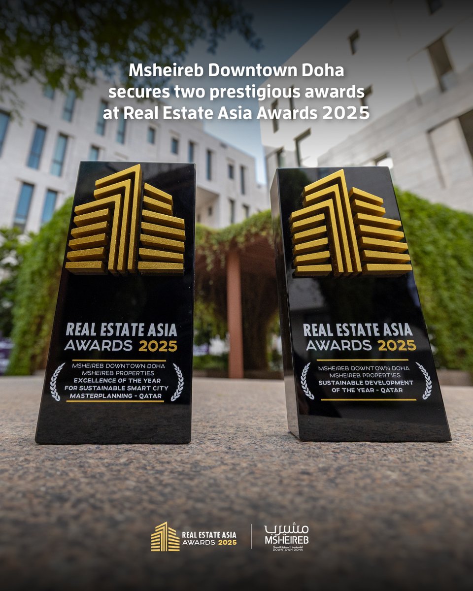 🏅🏙️ #MsheirebProperties has proudly secured two prestigious awards at the 2025 #RealEstateAsiaAwards in Singapore for #MsheirebDowntownDoha:

🏆 Sustainable Development of the Year
🏆 Smart City Masterplanning Excellence

This marks the second consecutive year of recognition,