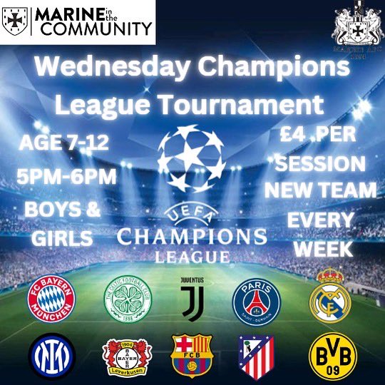 CommunityMarine's tweet image. Don't forget Tomorrow, coaching will take place from 5 to 6 PM. Additionally, our Champions League tournament will be held Wednesday from 5 to 6 PM. We hope to see everyone there! ⚽🤍🖤⚓ @MarineAFC