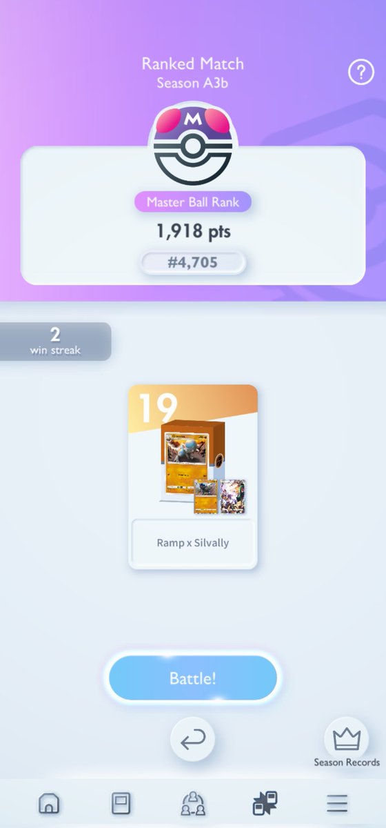 Been taking Pokemon more seriously as my main TCG. Ending this Season top 5k is pretty epic 👌 

#Pokemon #PokemonTCGPocket #PokemonTCG