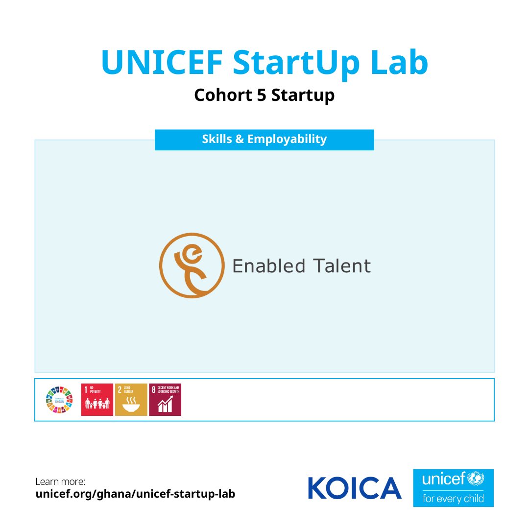 UNICEFStartups's tweet image. Meet @EnabledTalent, opening doors to skills and meaningful work for young people with disabilities in Ghana.

With support from the Lab, they’ll strengthen their model and scale inclusive employment opportunities that advance SDG 8 and SDG 10 for young people.

#SDGs