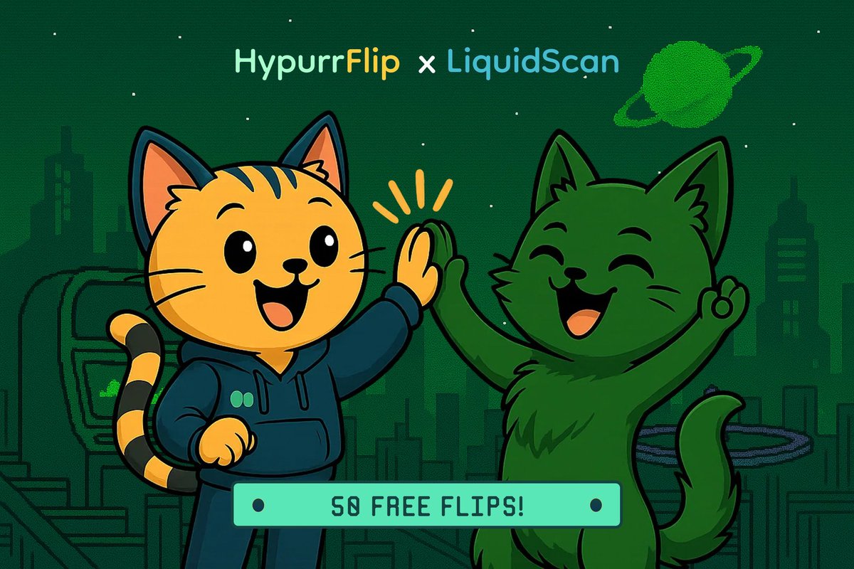 LiquidScan (@liquidscanhl) on Twitter photo We’ve teamed up with <a href="/HypurrFlip/">HypurrFlip</a> to give you 50 FREE 0.1 HYPE coin flips!
• 2.5 HYPE from HypurrFlip🪙
• 2.5 HYPE from LiquidScan🟢
Just fill out the form below and get your free flip credit.
Win or lose - let the randomness decide
👉 docs.google.com/forms/d/18BOXx…
$LQSCAN x We’ve teamed up with <a href="/HypurrFlip/">HypurrFlip</a> to give you 50 FREE 0.1 HYPE coin flips!
• 2.5 HYPE from HypurrFlip🪙
• 2.5 HYPE from LiquidScan🟢
Just fill out the form below and get your free flip credit.
Win or lose - let the randomness decide
👉 docs.google.com/forms/d/18BOXx…
$LQSCAN x