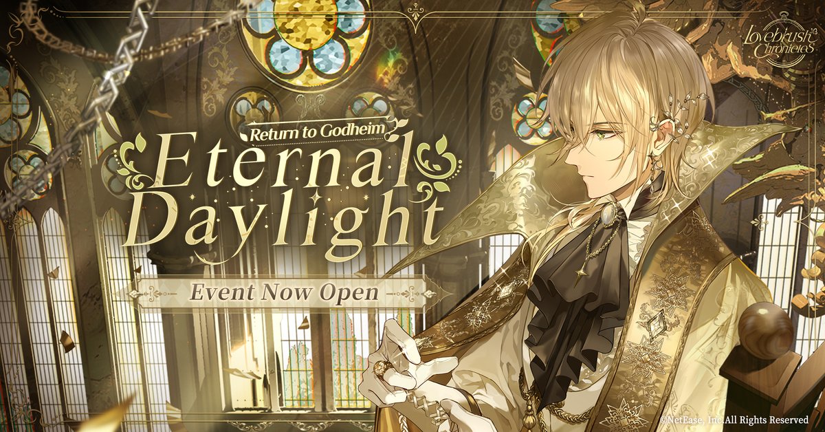 LBChronicles_EN's tweet image. ⏱️ #ReturntoGodheim : Eternal Daylight event officially launches today! ⏱️

Dreams weave through the long night, tracing the light to find our way.
On a spring evening we reunite, stars shimmering like midday.

#LovebrushChronicles