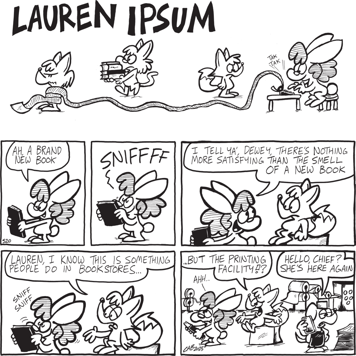 Fusselschwarm's tweet photo. Released last weekend at Anthrocon, a collection of all three volumes of the hilarious newspaper strip series LAUREN IPSUM by @bakertoons is now available: I'M SEEING DOUBLE... FOUR LAUREN IPSUMS. 🤩 https://t.co/zR7t5rgVsn