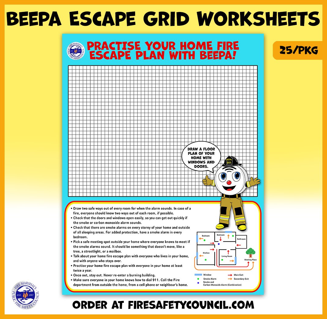 NEW &amp; IMPROVED
Our Escape Grids are back and better than ever! Now featuring our very own Beepa Mascot.
Perfect for teaching kids how to plan their home fire escape route in a fun and interactive way. Grab yours today at firesafetycouncil.com before they’re gone!