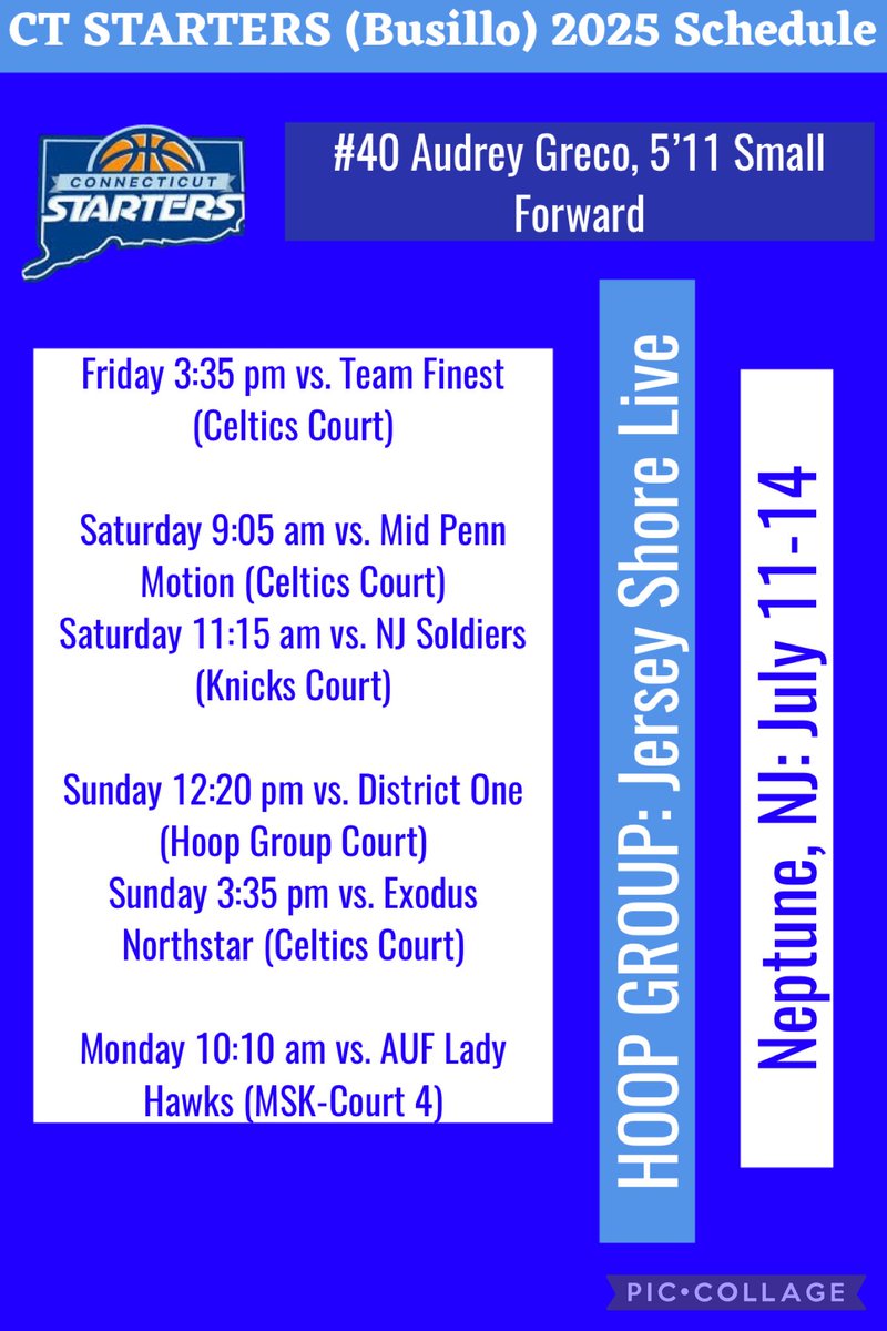 Here is my schedule for this weekend at Hoop Groups “Jersey Shore Live” tournament in Neptune, NJ!