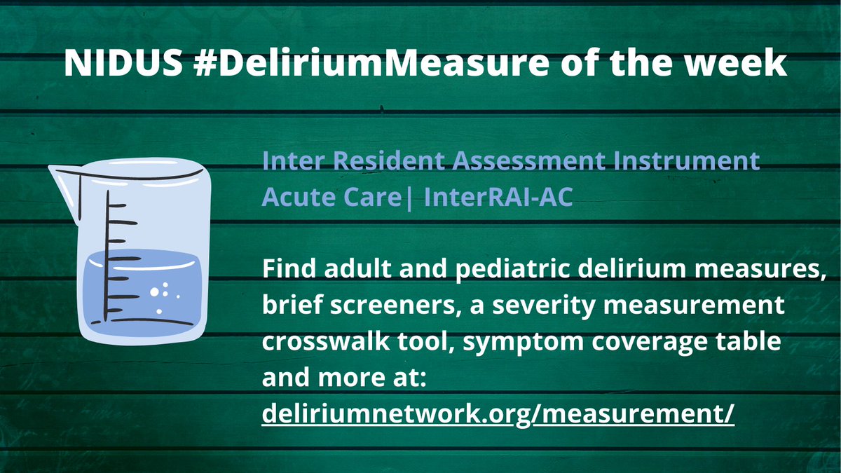 NIDUS Delirium Network (@nidus_delirium) on Twitter photo The InterRAI-AC is this week's #DeliriumMeasure.
Find this and other measures on the <a href="/NIDUS_Delirium/">NIDUS Delirium Network</a> website: deliriumnetwork.org/measurement/
#Delirium The InterRAI-AC is this week's #DeliriumMeasure.
Find this and other measures on the <a href="/NIDUS_Delirium/">NIDUS Delirium Network</a> website: deliriumnetwork.org/measurement/
#Delirium