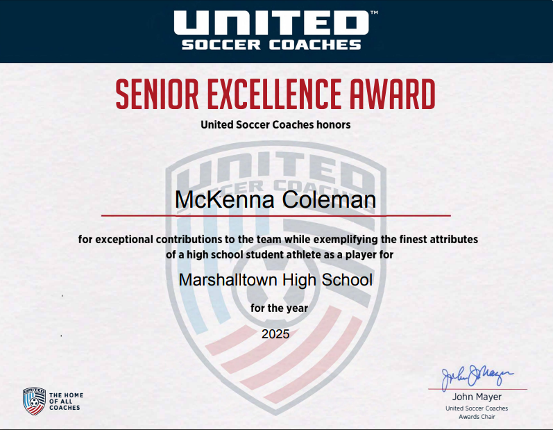 🎉 Congratulations to McKenna Coleman on receiving the Senior Excellence Award!

Her hard work, leadership and dedication have truly made a lasting impact on our girls' soccer program. Well deserved! 👏