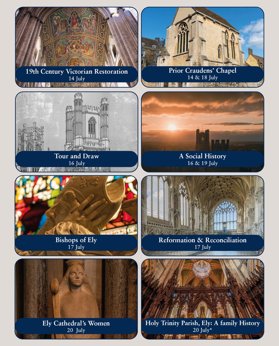 ⛪️ Stories of Ely Cathedral Tours
🗓️ Reminder for next week: 14 - 20 July
A rare opportunity to immerse yourself in the fascinating Stories of Ely Cathedral with this week long programme of tours. 

View the full schedule and book tickets via our website:
elycathedral.org/stories-of-ely…