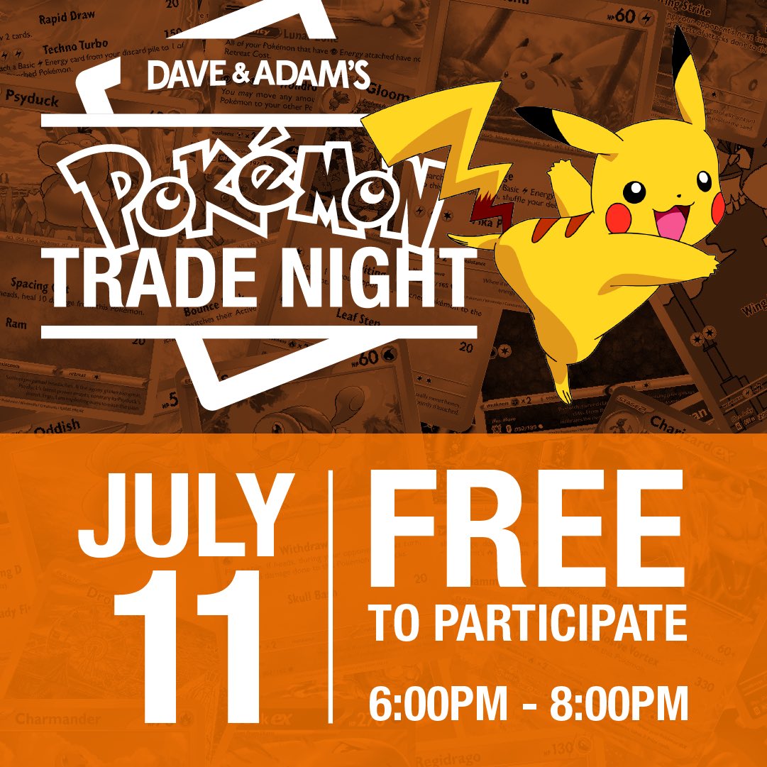 This Friday!!!!

Bring your Pokemon cards to buy, sell, and trade with other collectors!!

📆July 18th @ 6pm
📍8075 Sheridan Dr, Amherst NY