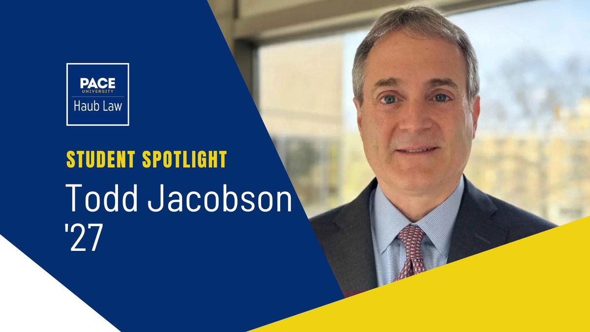 Elisabeth Haub School of Law at Pace University (@haublawatpace) on Twitter photo After 35 years in finance, Todd Jacobson ’27 pivoted to law to focus on public policy. As an older student, Todd wants to impart on others that it is never too late to start. ➡️ 𝗥𝗘𝗔𝗗 𝗠𝗢𝗥𝗘: brnw.ch/21wTXfu
#HaubLaw #CareerChange After 35 years in finance, Todd Jacobson ’27 pivoted to law to focus on public policy. As an older student, Todd wants to impart on others that it is never too late to start. ➡️ 𝗥𝗘𝗔𝗗 𝗠𝗢𝗥𝗘: brnw.ch/21wTXfu
#HaubLaw #CareerChange