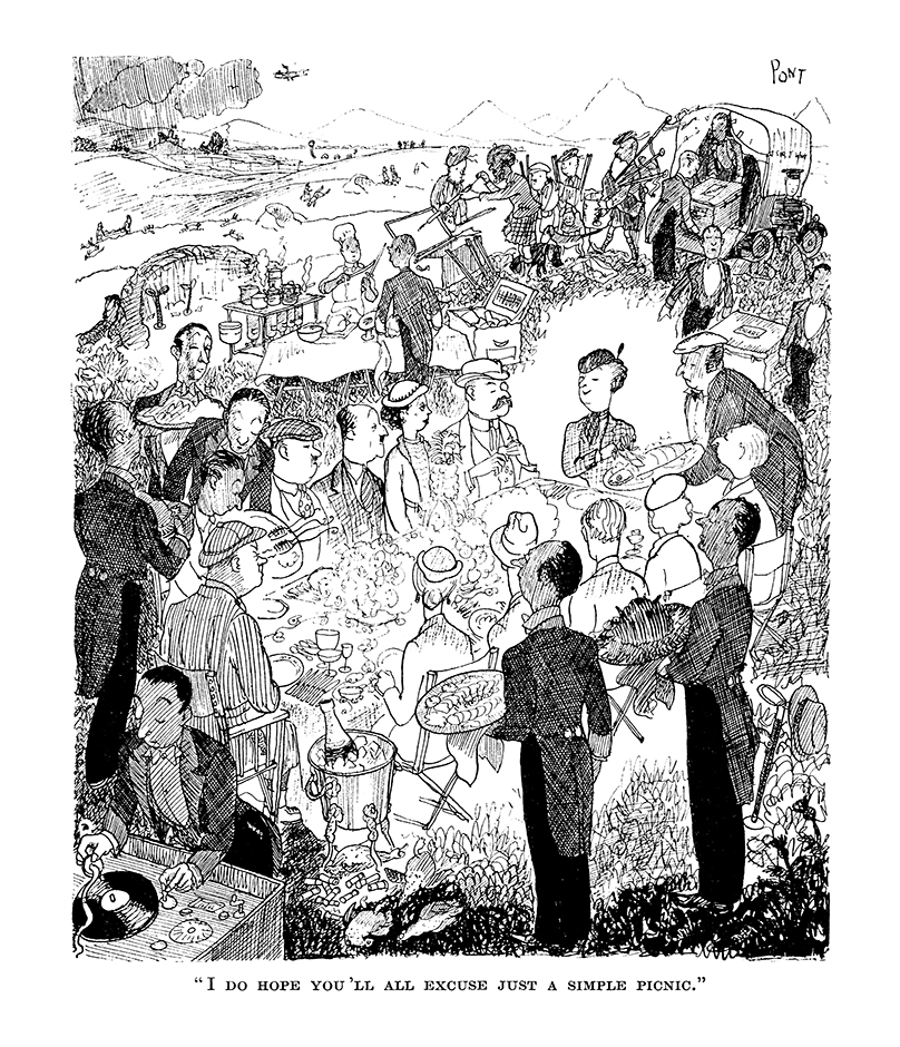 PontWorld's tweet image. #PONT summer fun, from 8 August 1934: "I DO HOPE YOU'LL ALL EXCUSE JUST A SIMPLE PICNIC." #picnic #summer