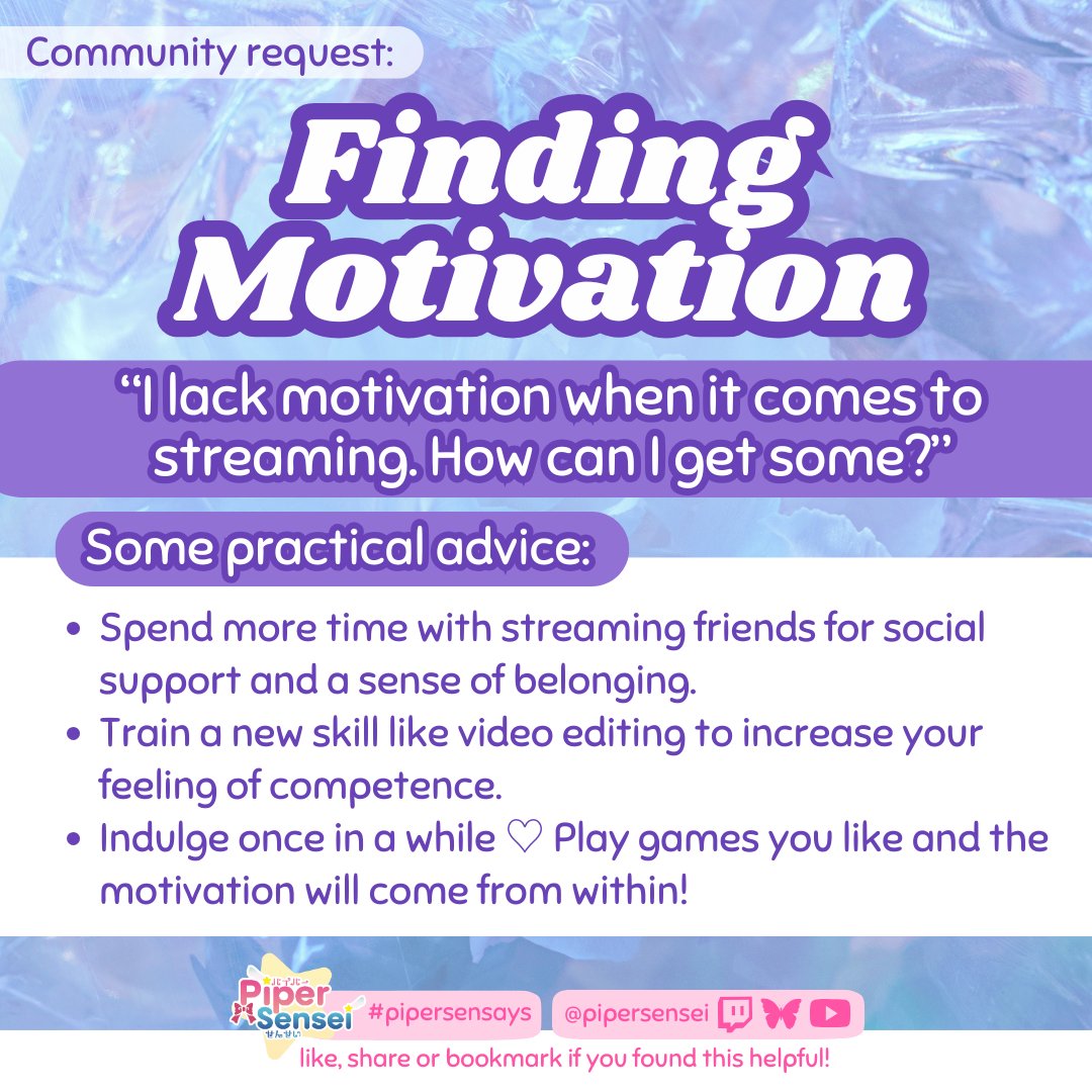 pipersensei's tweet image. โญ๏ธ FINDING STREAMING MOTIVATION โญ๏ธ
This one's for the VTubers and streamers who are falling out of love with streaming but don't want to ๐ฅน
Thanks for the request @TerenceMcDona14 ! #pipersensays