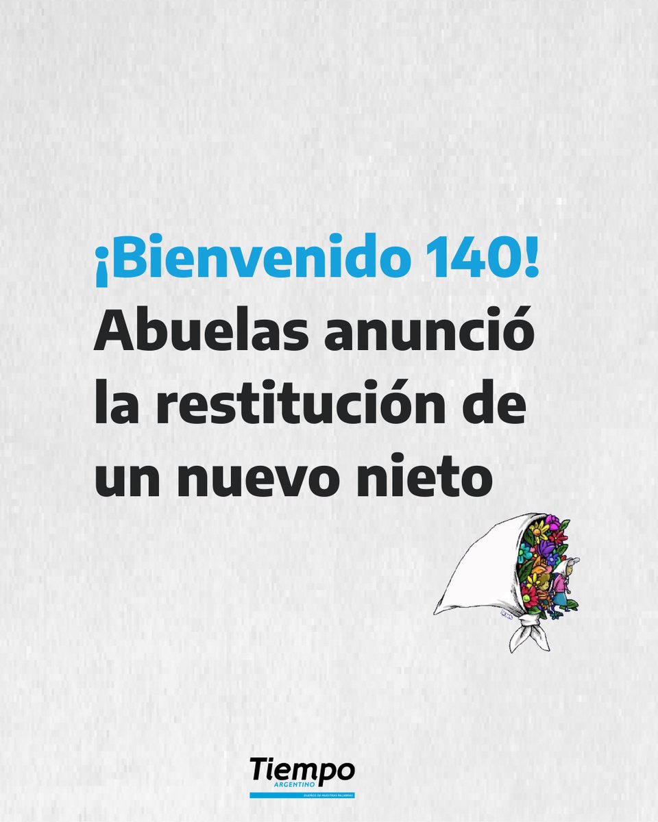 ¡Llegó el nieto 140! 🥹🤍

🫂 <a href="/abuelasdifusion/">Abuelas de Plaza de Mayo</a> anunció el feliz encuentro de un nuevo nieto. 

Convocan a una conferencia de prensa hoy a las 14 hs para dar detalles sobre la feliz noticia en el auditorio de la Casa por la Identidad el Espacio Memoria y DDHH ex Esma.