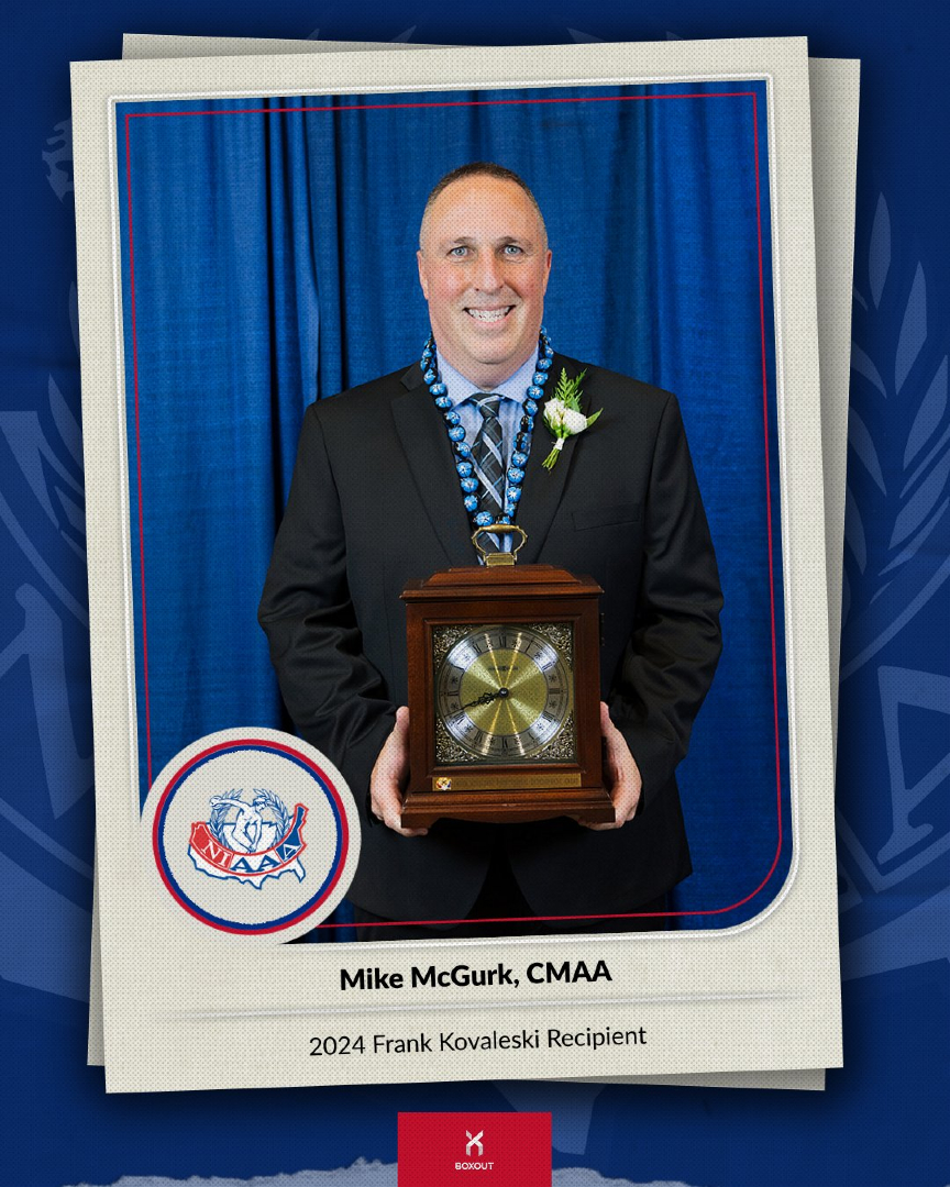 NIAAA9100's tweet image. Welcome back to #AwardWinnerMonday! 🏆 Mike McGurk, CMAA is our 2024 Frank Kovaleski recipient, as he has demonstrated excellence in professional development at the national, state, and local level of athletic administration. He's also an NIAAA Past President. Congrats, Mike! 🎉
