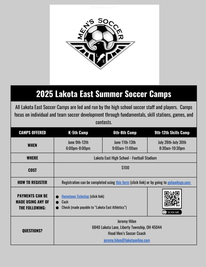 LEHSMensSoccer's tweet image. Our skills camp for HS aged players is coming up. Please follow the steps below to register.