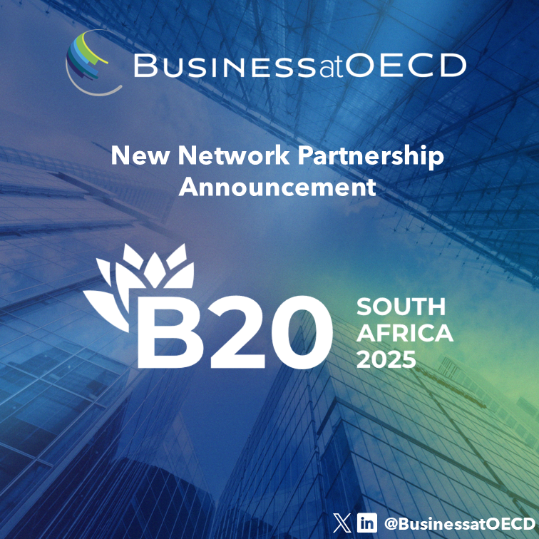 BusinessatOECD's tweet image. 📣 We are delighted to become a Network Partner to this year's @b20 - the @g20org global business forum.
We look forward to actively supporting our Observer Organization @BusinessUnitySA & the co-host @BLSA_Official to deliver strong business advice to the #G20 as the business…