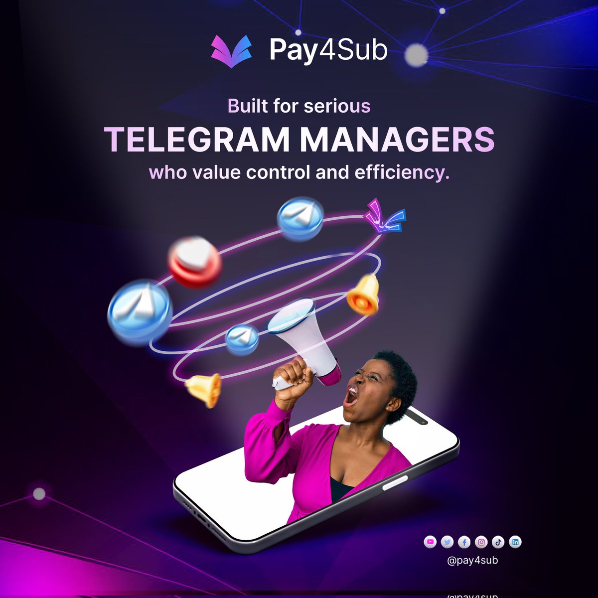 pay4sub_'s tweet image. Run your Telegram like an expert.⚙️📲

 Max control. Zero stress.

#Pay4Sub #TelegramAutomation #SmartManagement #DigitalTools #ChannelGrowth #EfficientSystems