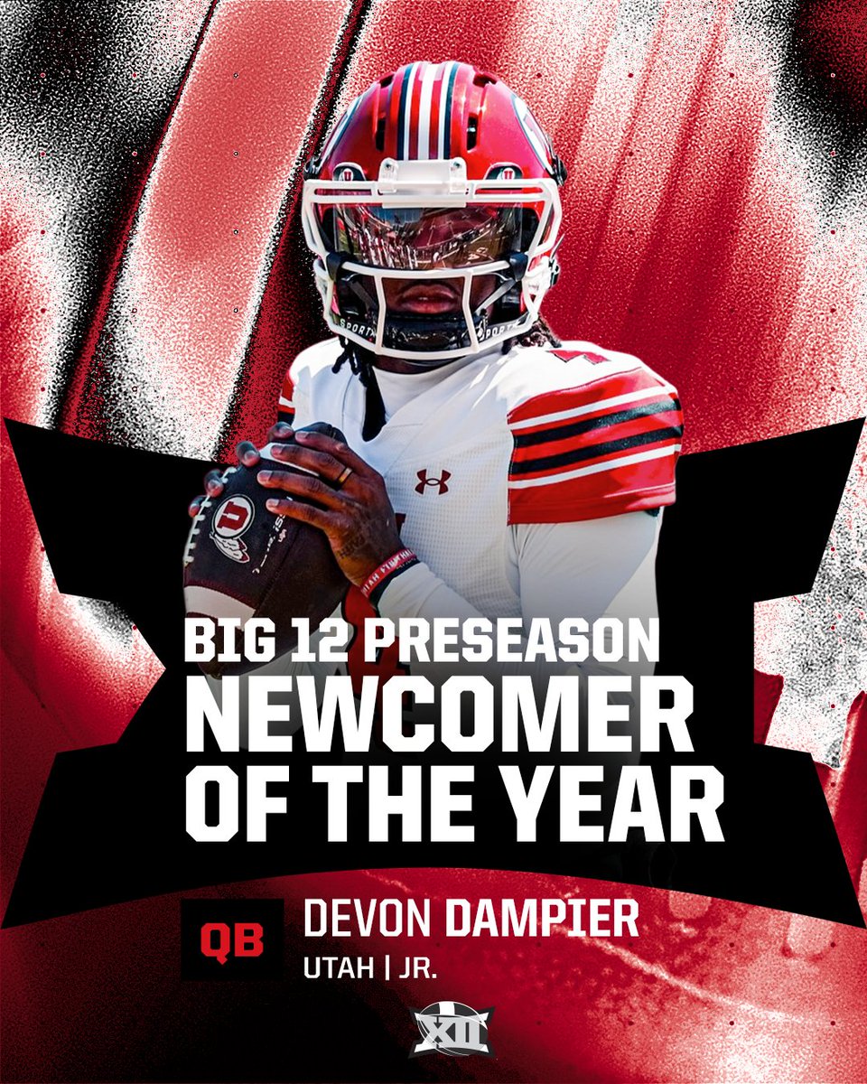Big 12 Conference (@big12conference) on Twitter photo 2025 #Big12FB Preseason Newcomer of the Year βοΈ
QB Devon Dampier | <a href="/Utah_Football/">Utah Football</a> 2025 #Big12FB Preseason Newcomer of the Year βοΈ
QB Devon Dampier | <a href="/Utah_Football/">Utah Football</a>