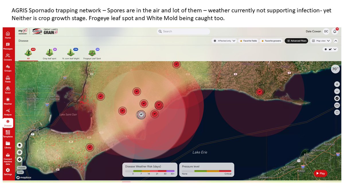SCSAgronomy's tweet image. #agrisagronomy AGRIS Spornado trapping network catching lots of disease spores. remember disease triangle need a Host crop in proper growth stage , pathogen and environmental conditions to support an infection
