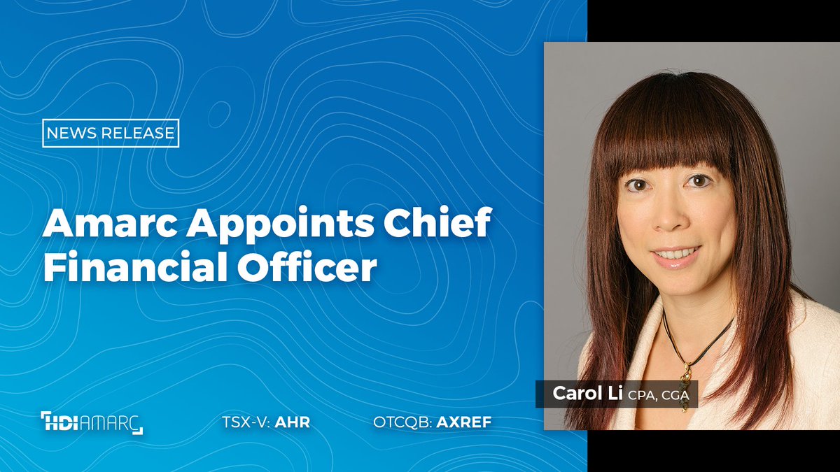 HDI_Amarc's tweet image. Amarc $AHR.V | $AXREF Appoints Chief Financial Officer
▶️ Carol Li has joined Amarc and, effective July 19, 2025, will be Chief Financial Officer #CFO of the Company.  She will be transitioning into the role until that time.

Read the full release: hubs.li/Q03w1gH40