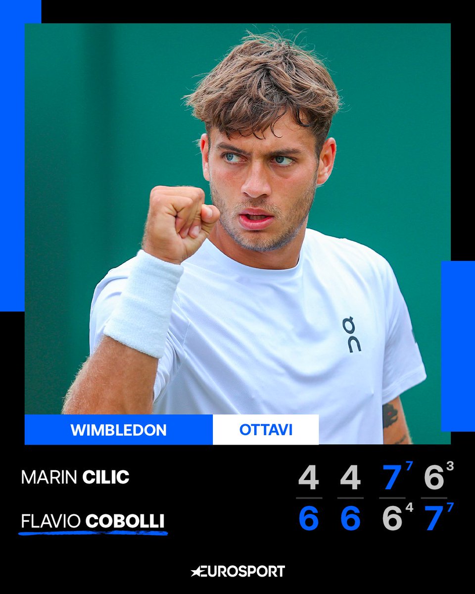 COBOLLI SHOW, ECCO I QUARTI A WIMBLEDON 🤩🌱

Flavio supera in quattro set Cilic e raggiunge per la prima volta in carriera i Quarti a Wimbledon 👏👏👏

#Tennis #Wimbledon #Cobolli #Cilic