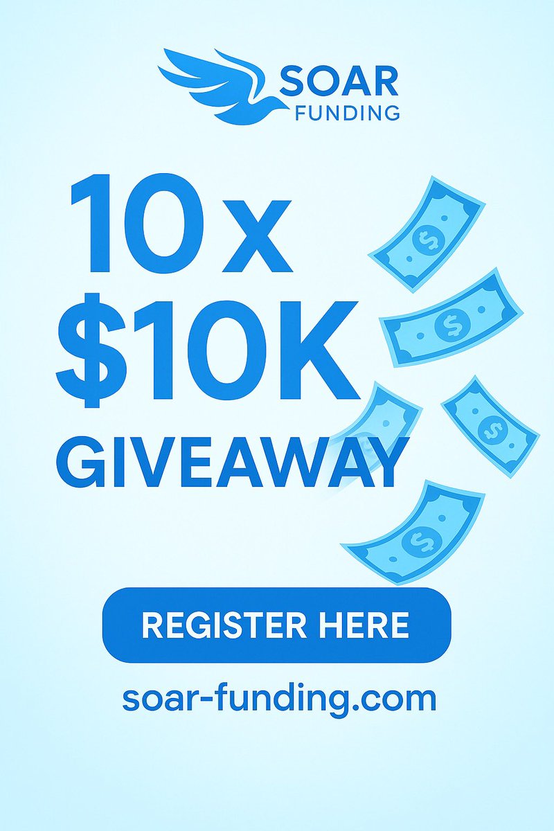 FundingSoar's tweet image. 🚨GIVEAWAY TIME

We’re giving away 10 x $10,000 challenge accounts

how to enter
1️⃣ Follow us! @FundingSoar 
2️⃣ Like &amp;amp; retweet this post!
3️⃣ Register at soar-funding.com

Winners announced TODAY 10pm UK time
#propfirm #propgiveaway