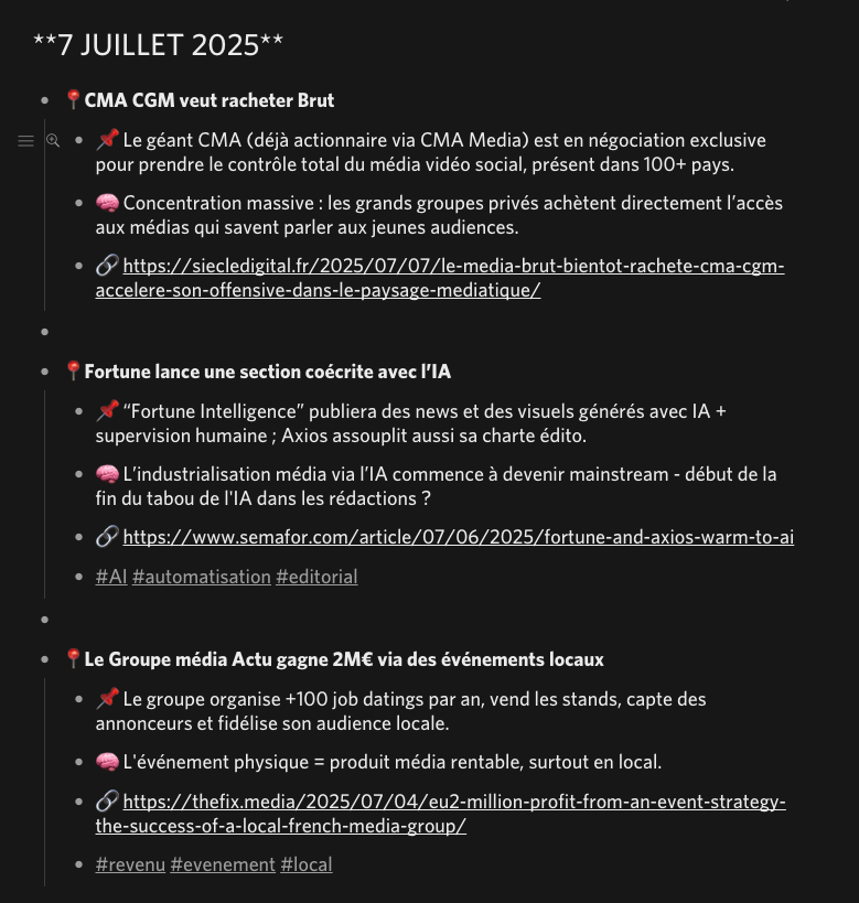 trop de blabla dans les médias.
trop de newsletters.
trop d'infos.

je te propose le brief daily.
accès libre.
pas besoin de t'inscrire.
pas besoin de checker tes emails.

c'est gratuit (je te rembourse si tu n'aimes pas)

je le lance ou pas ?