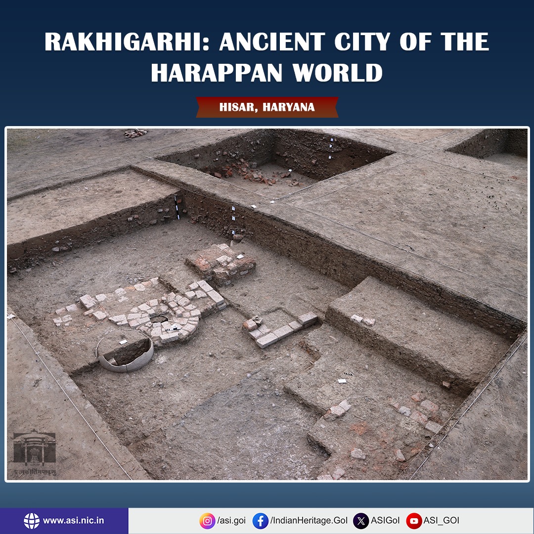 #Rakhigarhi, the largest #Harappan Site in the Indian subcontinent, was identified in 1964 for its archaeological potential, possibly serving as a provincial capital of the Harappan Civilization.

The site is spread in more than 350 Hectare area, and has been identified as the