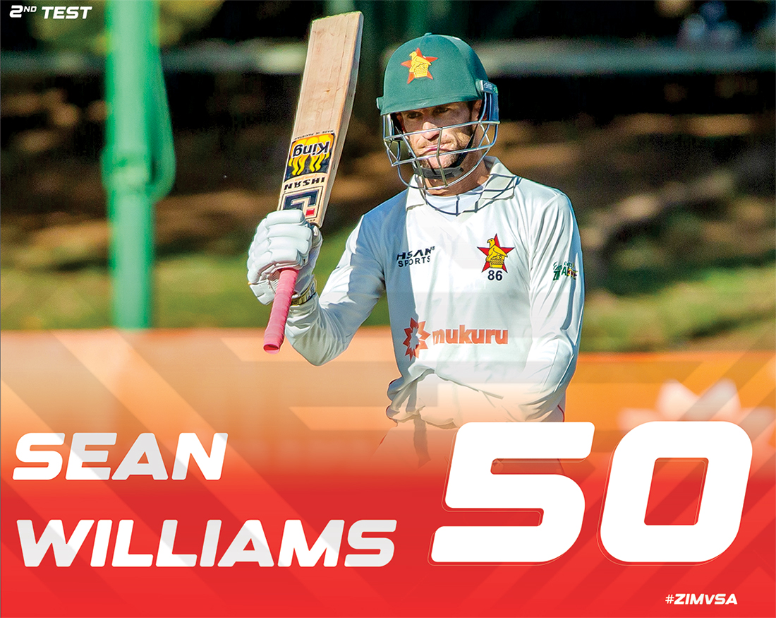 A seventh Test half-century for Sean Williams 👏

#ZIMvSA #ExperienceZimbabwe 📝: t.ly/z0Z4T