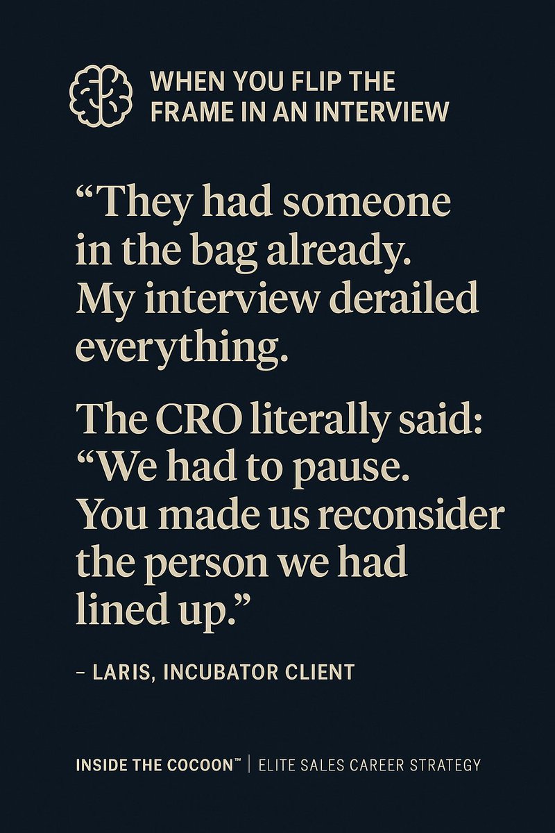 Spent 90 minutes with an AE looking to land his next role:

Only 5-min were spent talking about his background, sales numbers and key achievements.

The rest?

No buzzwords like “Top #1 rep in [region]”
No buzz problems like “there is no room to grow”
No jargon like “consultative